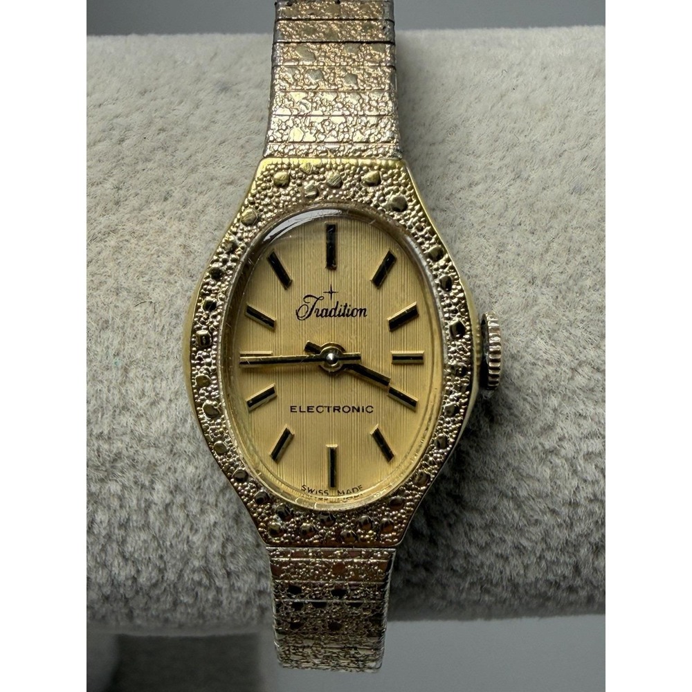 Tradition Electronic Ladies‎ Watch New Battery Swiss Made Vintage 18MM 7"